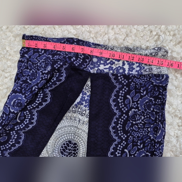 Boho Blue Palazzo Wide Leg Pants Mandala Lace Print O/S Beach Festival Beach - Picture 5 of 5